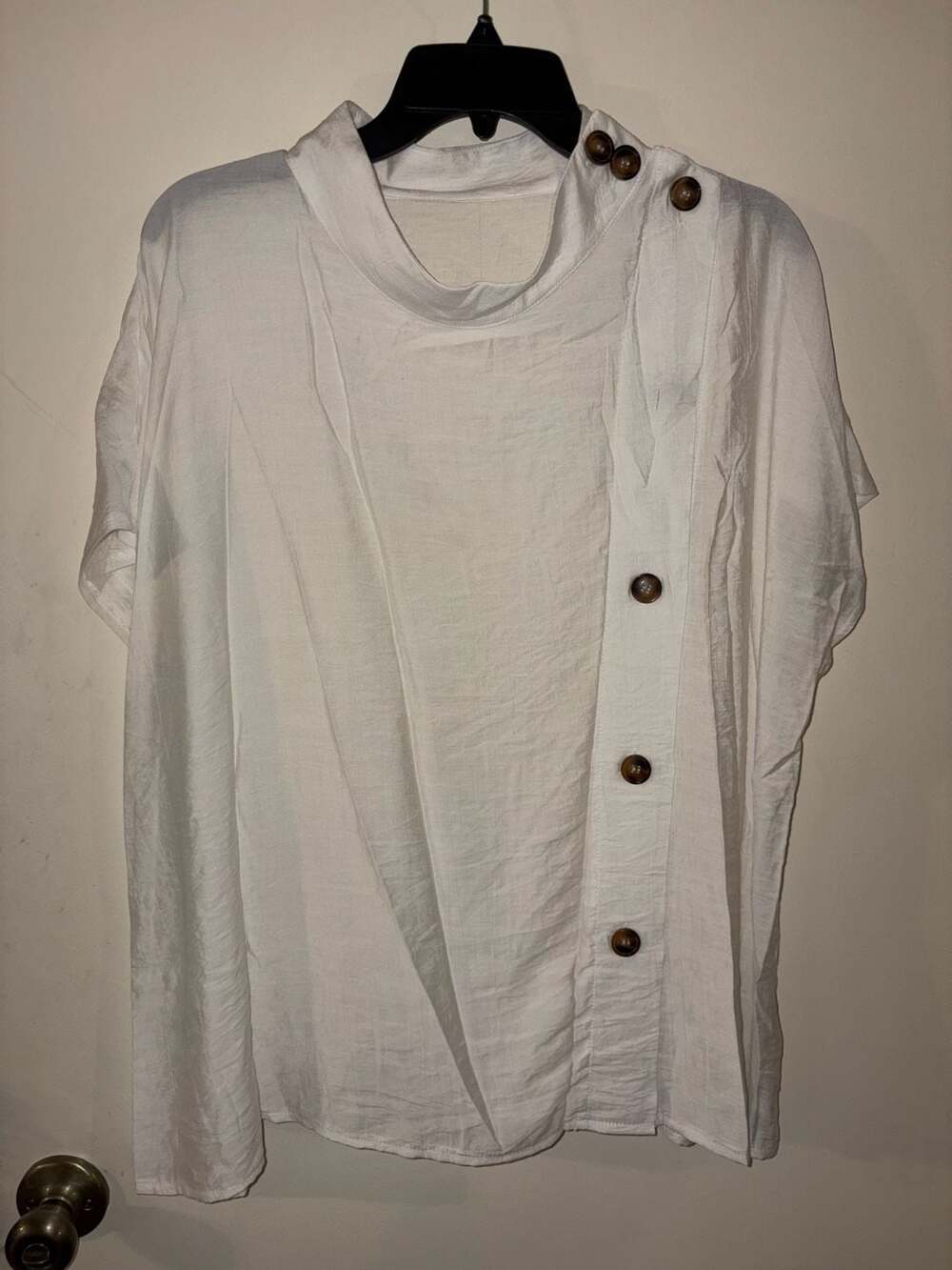 SHEIN White Asymmetric Button Front Loose Blouse Size 2XL